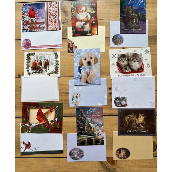 Lot of 9 vintage Christmas Holiday Greeting Cards w/ envelopes. Animals. Jesus - Picture 1 of 4